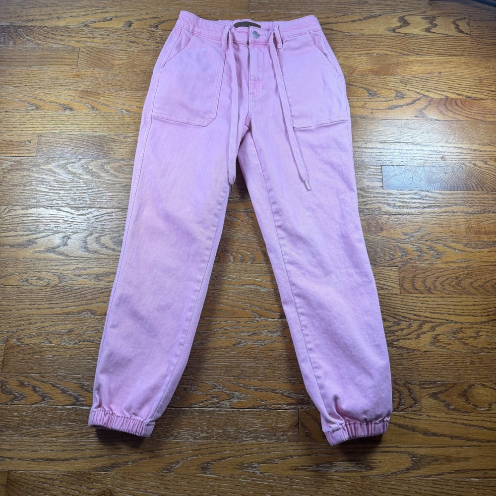 Judy Blue Pink Garment Dyed Denim Jogger Pants JB88814 Womens 3/26 Elastic Cuff